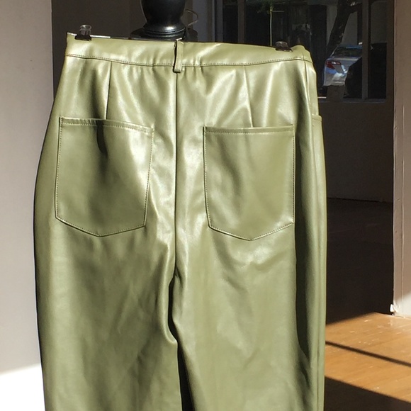 Sage green Vegan leather straight leg pants - Picture 5 of 5